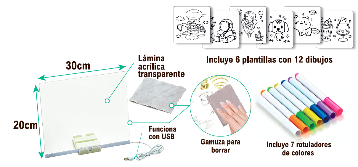 LumiKids Pad™- Pizarra con luz LED 20x30 Grande